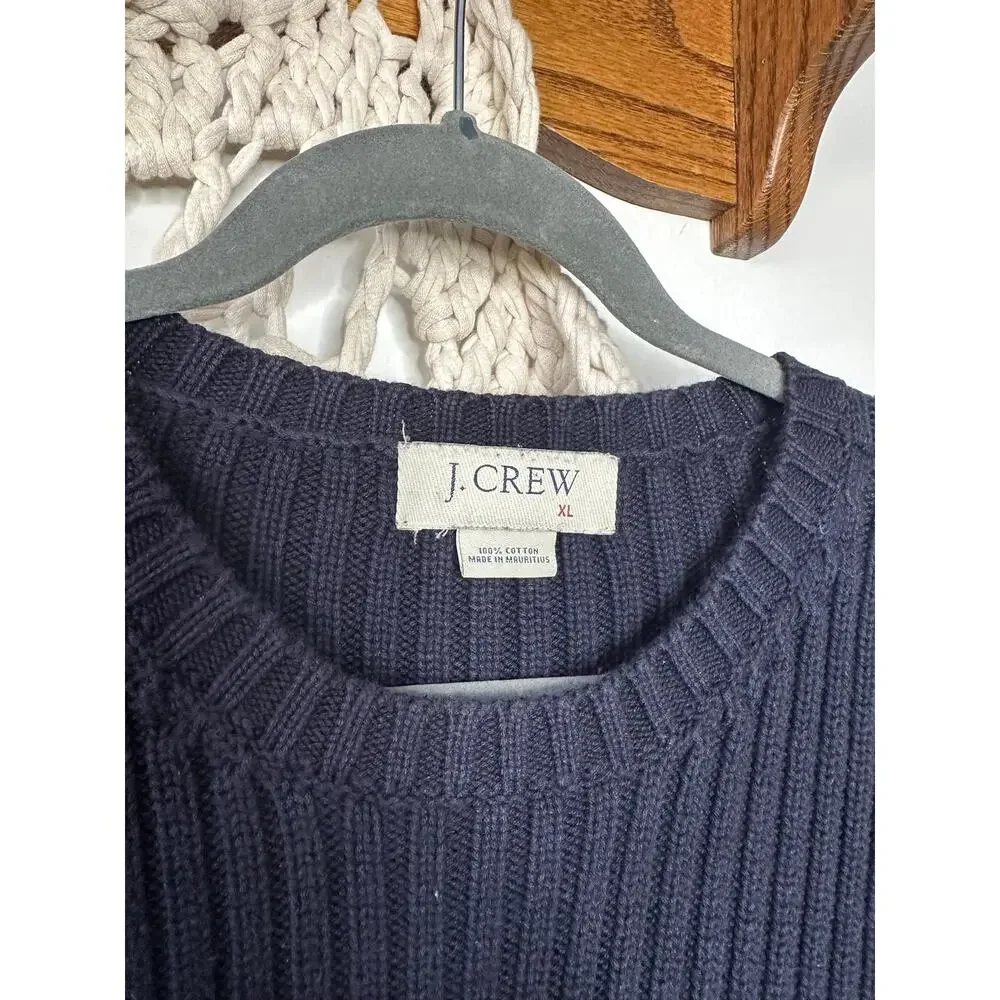 J.Crew Y2K Vintage Navy Blue Cotton Ribbed Striped Sweater Size XL